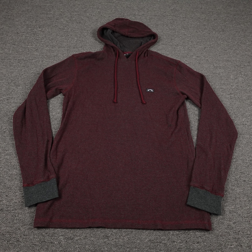 Billabong Hoodie Mens Large Red Waffle Knit Lightweight Long Sleeve Pullover
